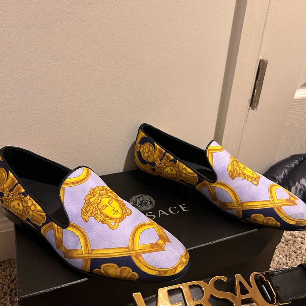 Versace Gold and Black Slip-On Loafers